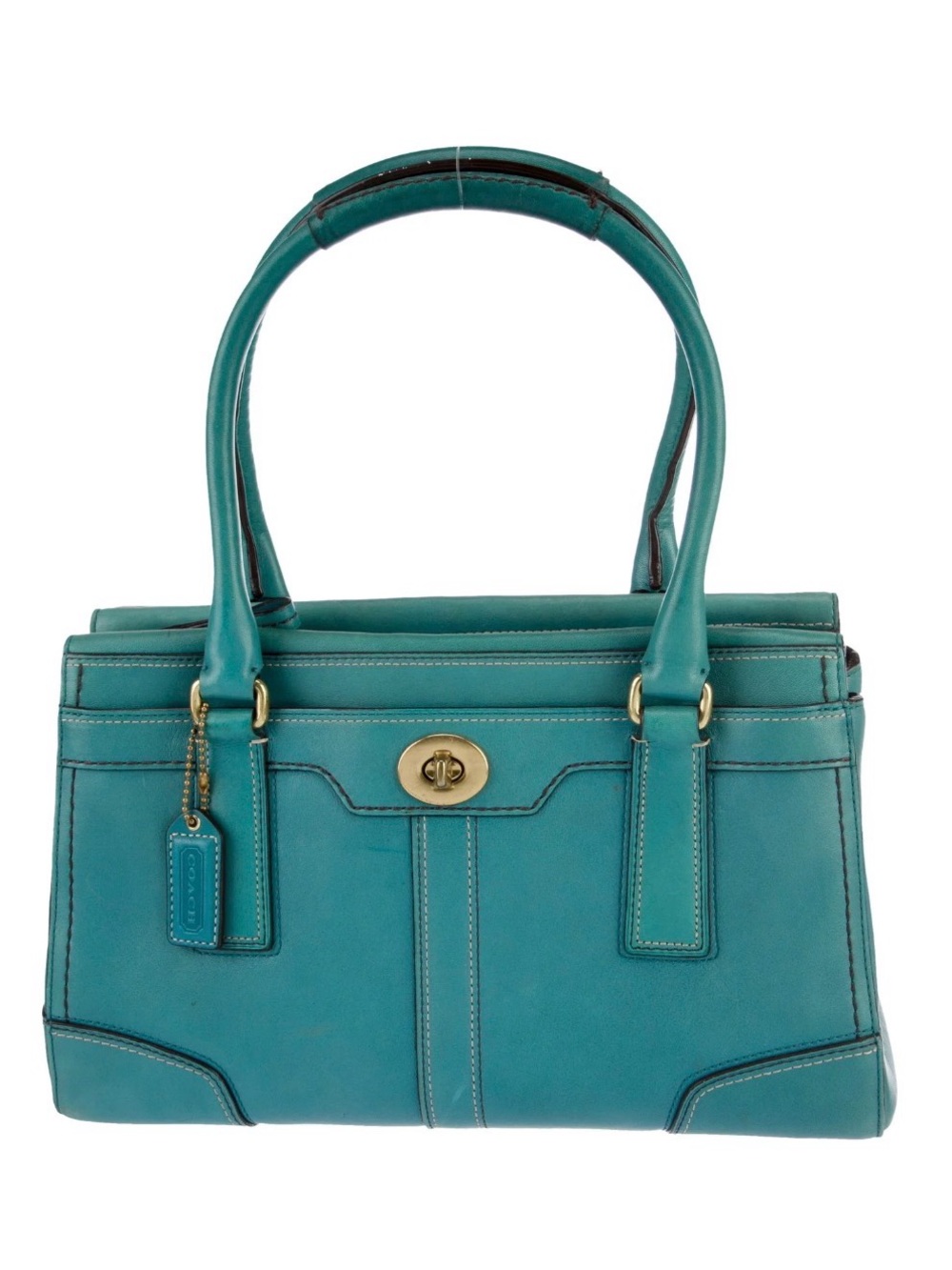 Vintage Coach Hampton Teal Leather Turnlock Handbag with Gold Hardware